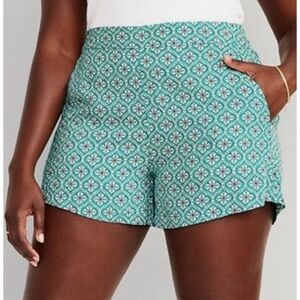 Old Navy High Waisted Playa Shorts 4" Tiled Green Size L